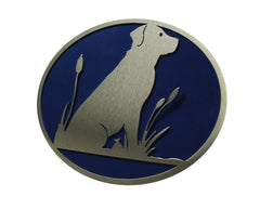 Lab w/Blue Hitch Cover